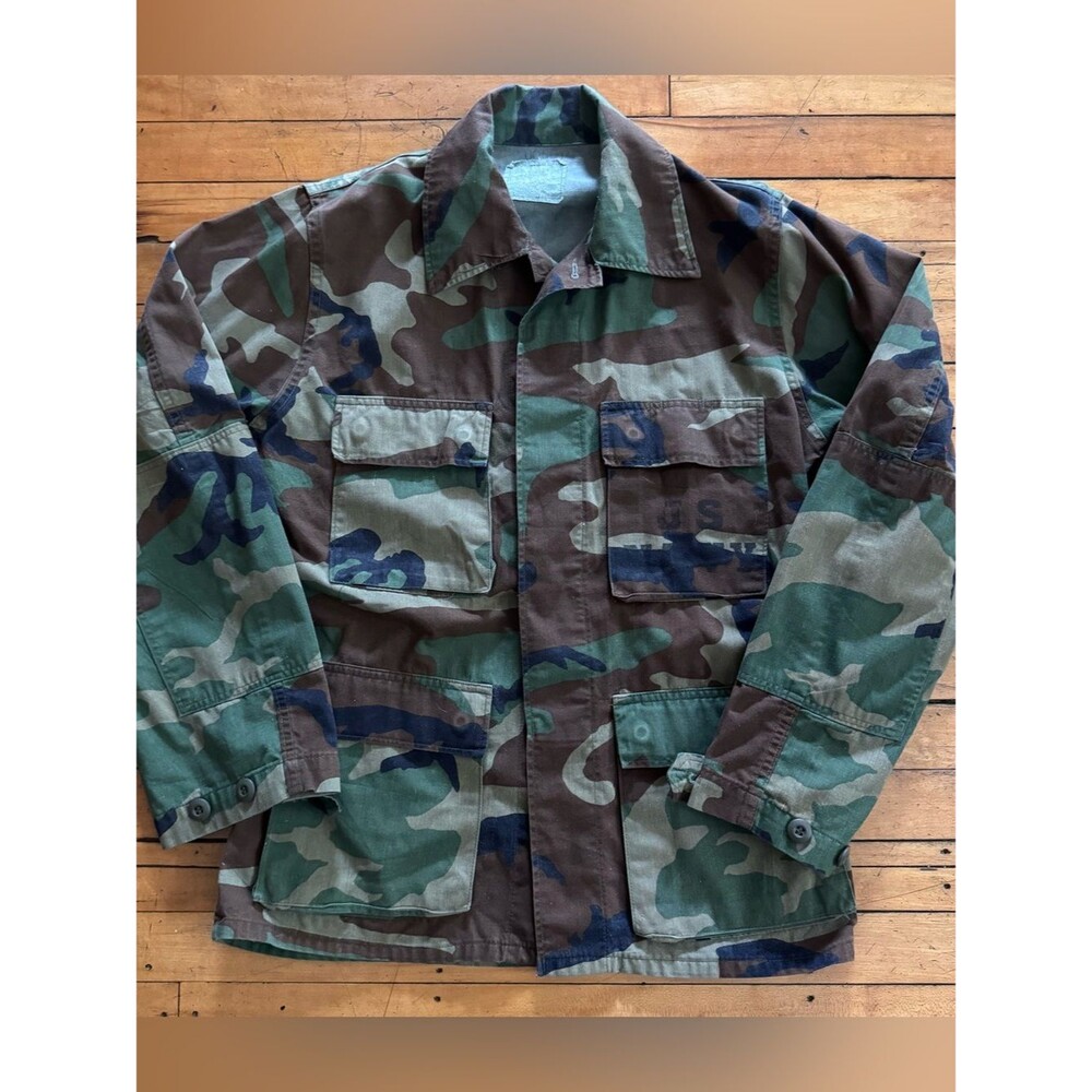 US Navy Vintage Camo Jacket field four pocket military green brown Vtg